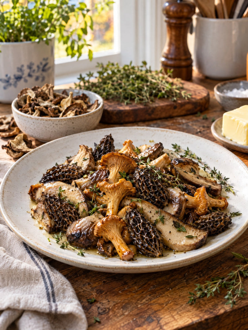 Assiette de champignons sauvages poêlés au beurre